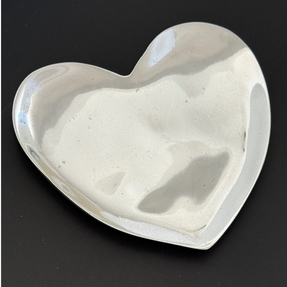 Pottery Barn Aluminum Heart Trinket Dish Tray Silver Tone 5" Decorative